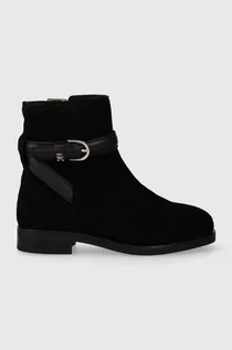 Botki damskie - Tommy Hilfiger botki zamszowe ELEVATED ESSENT BOOT THERMO SDE damskie kolor czarny na płaskim obcasie FW0FW07482 - grafika 1