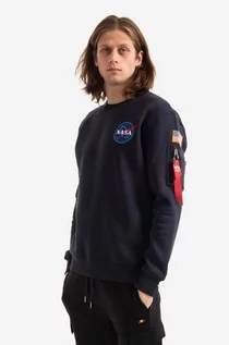 Bluzy męskie - Alpha Industries bluza Space Shuttle Sweater męska kolor granatowy z nadrukiem 178307 07 - grafika 1