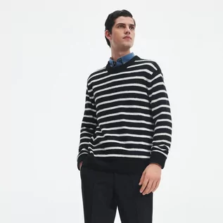 Swetry męskie - Reserved - Sweter w paski - Czarny - grafika 1