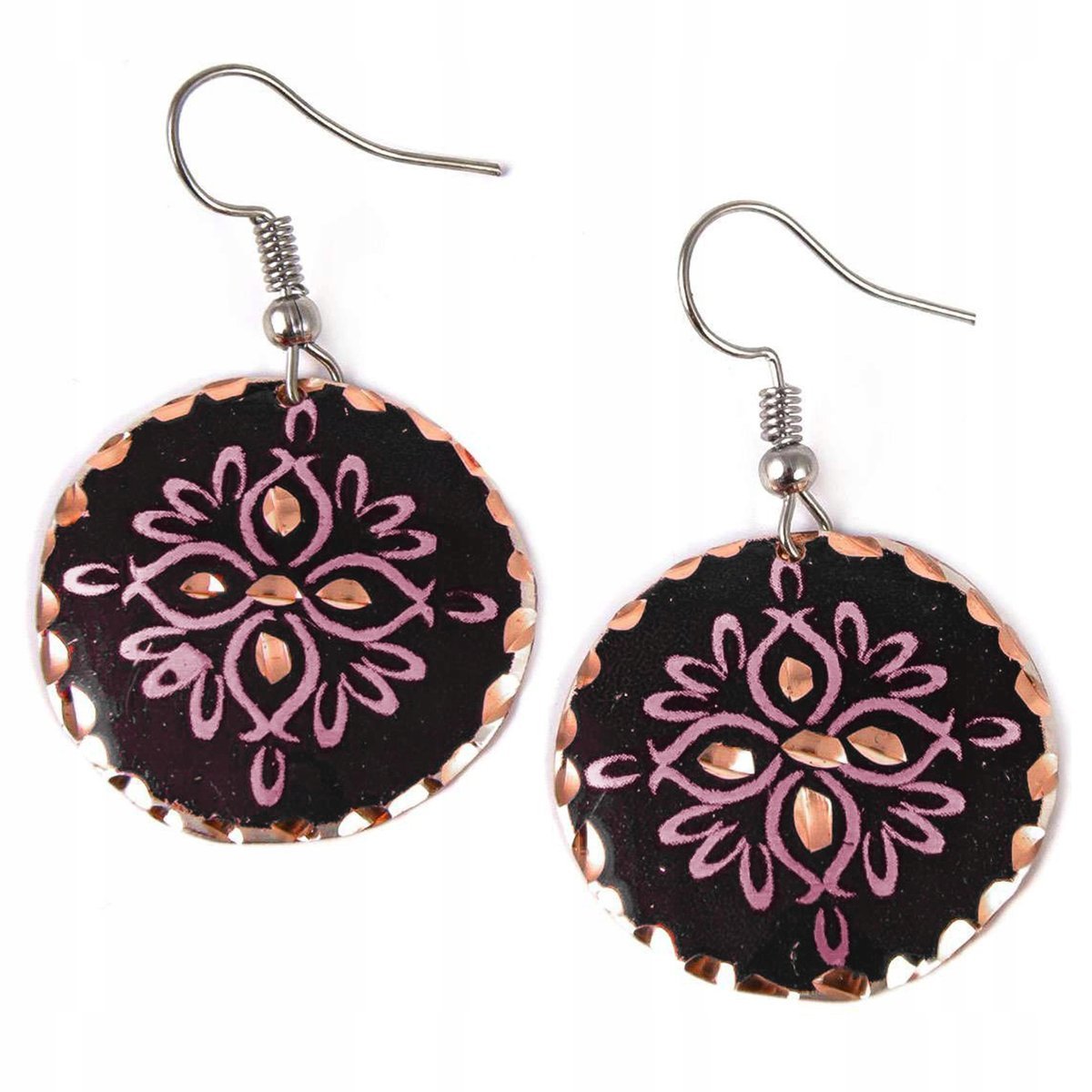 Kolczyki Miedziane Koła Okrągłe Kwiaty Boho Biżuteria Dla Kobiety Piękne