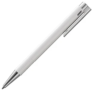 LAMY Logo M+ długopis 204 – długopis z odpornego na pęknięcia tworzywa sztucznego w kolorze biały/srebrnym ze zintegrowanym zatrzaskiem – z wkładem o dużej pojemności – szerokość kreski B - Długopisy - miniaturka - grafika 1