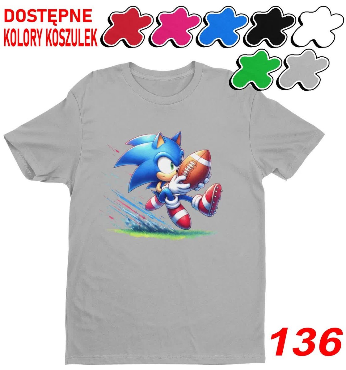 Dziecięca Koszulka Z Nadrukiem Sonic Sonik Szybki Błyskawica -L 146-152