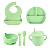 Miseczki i talerzyki dla dzieci - PIERWSZE NACZYNIA ZESTAW DO KARMIENIA DLA DZIECI SILIKONOWE NACZYNIA - miniaturka - grafika 1