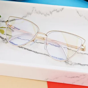 Damskie okulary kocie zerówki do komputera BLUE LIGHT 25111C Złoty/Biały - Okulary korekcyjne, oprawki, szkła - miniaturka - grafika 1