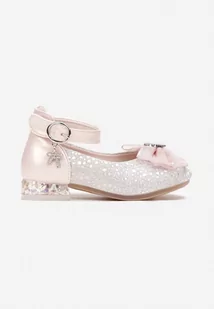 Różowe Balerinki z Kokardką Zawieszką i Płaskim Metalicznym Obcasem Iomisia - Baleriny - miniaturka - grafika 1