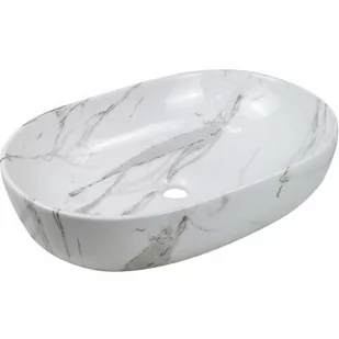 Invena Korfu umywalka 60x42 cm nablatowa owalna efekt marmuru szary beż CE-34-701 - Umywalki - miniaturka - grafika 1