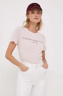 Koszulki sportowe damskie - Tommy Hilfiger t-shirt bawełniany damski kolor szary - grafika 1