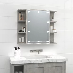 Lumarko Szafka z lustrem i oświetleniem LED, szary beton, 70x16,5x60 cm - Toaletki - miniaturka - grafika 1