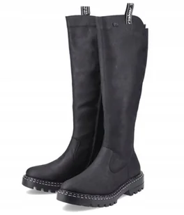 RIEKER DAMSKIE KOZAKI CZARNE NA ZAMEK KLASYCZNE 37 Ż_A - Kozaki damskie - miniaturka - grafika 1