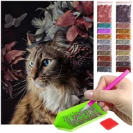 Malowanie po numerach - Haft Diamentowy ARTULIO, Obraz DIY 5D, Diamond Painting, Mozaika diamentowa 30x40cm (Kot w nastrojowym otoczeniu) + zestaw akcesoriów - miniaturka - grafika 1