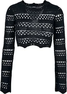 Bluzy damskie - Urban Classics Ladies Cropped Crochet Knit Sweater damska bluza czarna Basics, Streetwear, czarny, XL - miniaturka - grafika 1