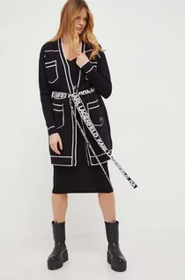 Swetry damskie - Karl Lagerfeld kardigan z domieszką wełny kolor czarny lekki - grafika 1