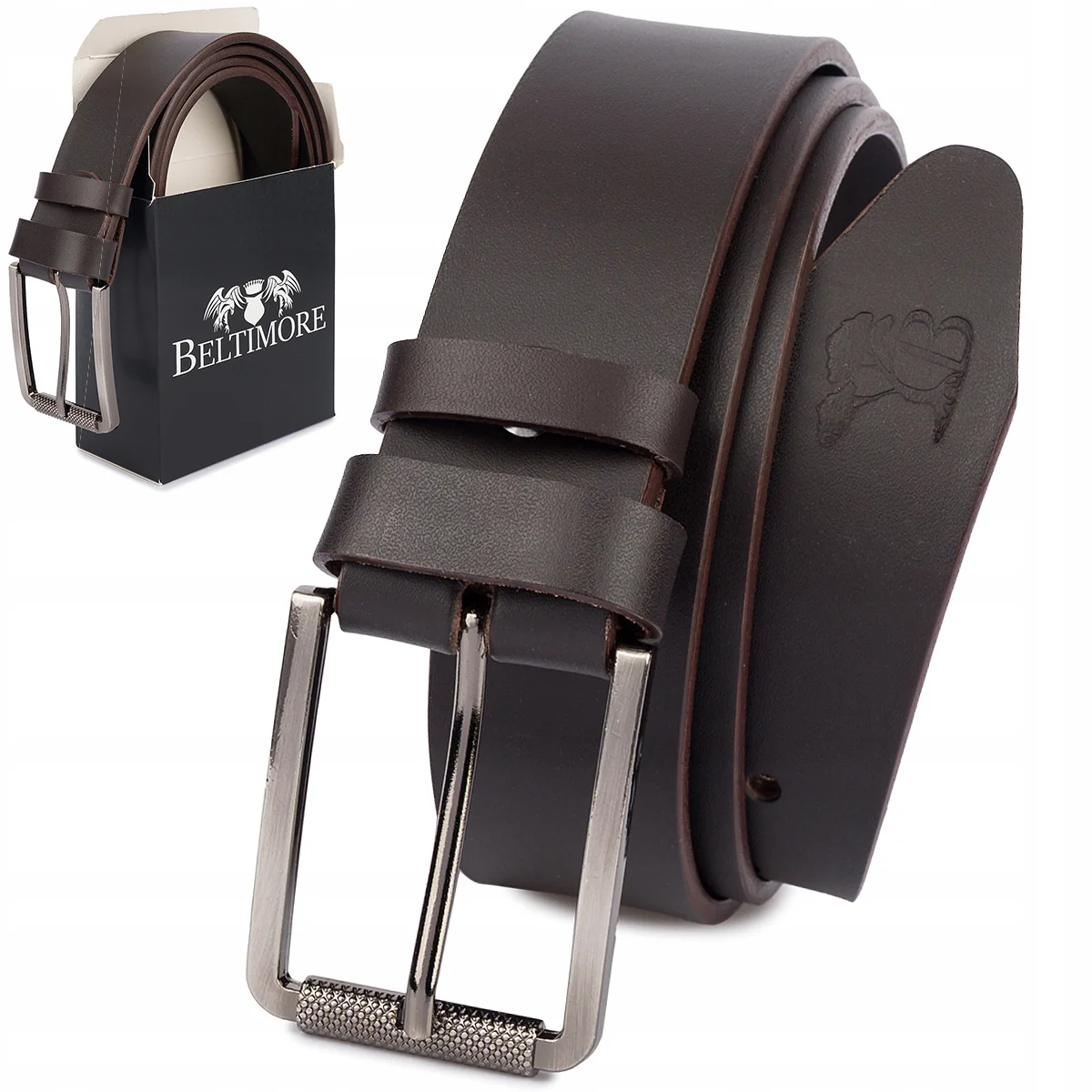 Pasek męski skórzany premium szeroki 4 cm klasyczny brąz licowy Beltimore