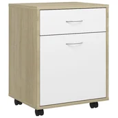 Szafki do salonu - vidaXL Szafka na kółkach, biel i dąb sonoma, 45x38x54cm, płyta wiórowa - miniaturka - grafika 1