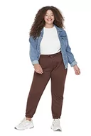 Spodnie damskie - Trendyol Damskie spodnie dresowe Plus Size Normalna talia Skinny Fit Jogger Plus Size, Brązowy, 3XL - miniaturka - grafika 1