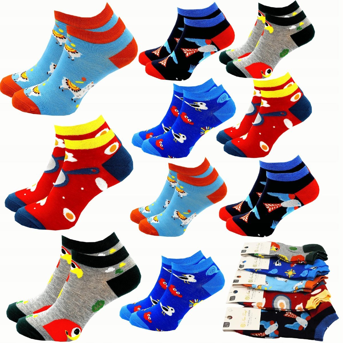 10x Skarpetki Męskie Bawełniane Kolorowe Wzory Śmieszne Stopki Zestaw 43/46