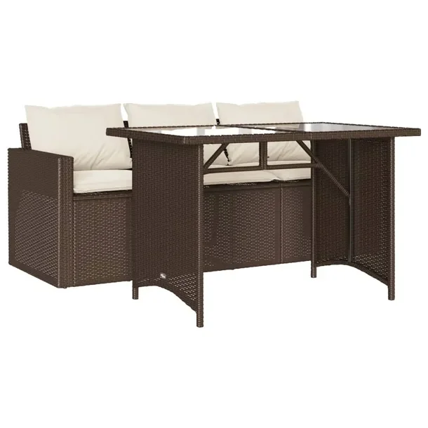 Zestaw mebli ogrodowych rattan PE, stal, szkło, 1 sofa 3-osobowa i stół,
