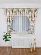 Firany - FIRANKA GOTOWA Z ZASŁONAMI I HAFTEM BRĄZOWE LIŚCIE FIRANKI DO KUCHNI WOAL - miniaturka - grafika 1