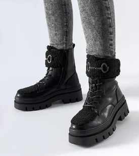 Czarne ocieplane workery z klamerką Highland-39 - Botki damskie - miniaturka - grafika 1