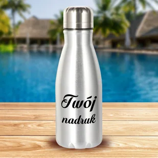 Srebrna butelka metalowa 450 ml z dowolnym nadrukiem - Butelki termiczne - miniaturka - grafika 1