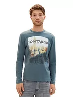 Koszulki męskie - TOM TAILOR Męska koszulka z długim rękawem z nadrukiem fotograficznym z bawełny, 32506-dusty dark teal, XL - miniaturka - grafika 1