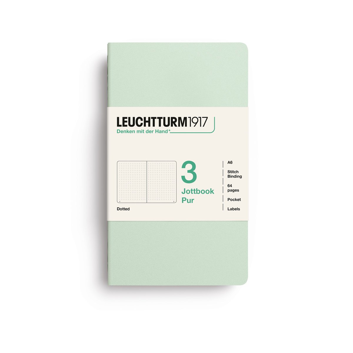 Zestaw 3 zeszytów Leuchtturm1917 Jottbook A6, kropki, Mint Green