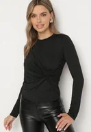 Bluzki damskie - Czarna Bluzka Dopasowana z Ozdobnym Marszczeniem Belabia - miniaturka - grafika 1