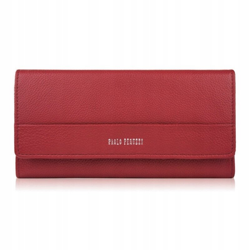 Portfel damski skórzany czerwony duży poziomy z ochroną RFID Paolo Peruzzi
