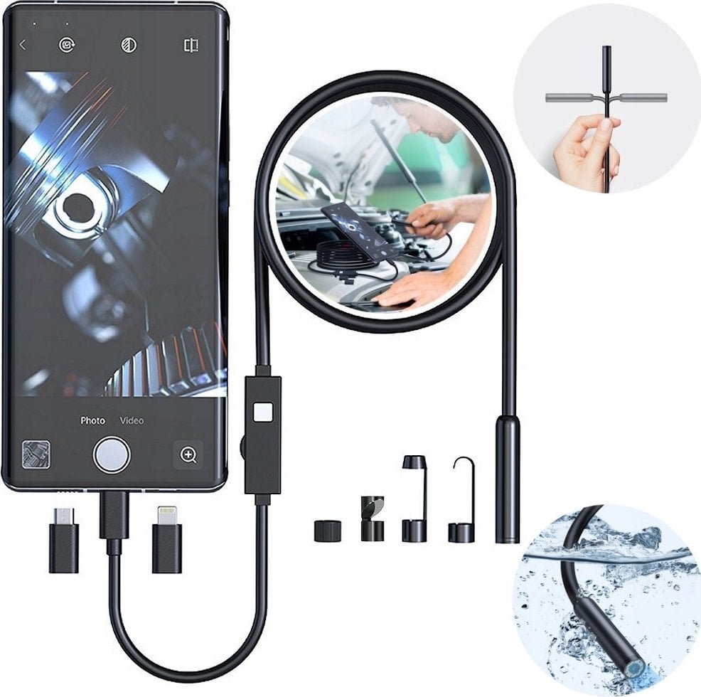 ENDOSKOP KAMERA INSPEKCYJNA 1920P HD DO TEL Android iOS 9LED 5m 7.9mm IP67