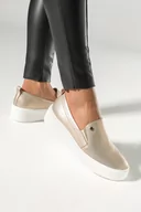 Trampki damskie - Złote półbuty skórzane damskie slip on na platformie PRODUKT POLSKI Casu 2814-708 - miniaturka - grafika 1