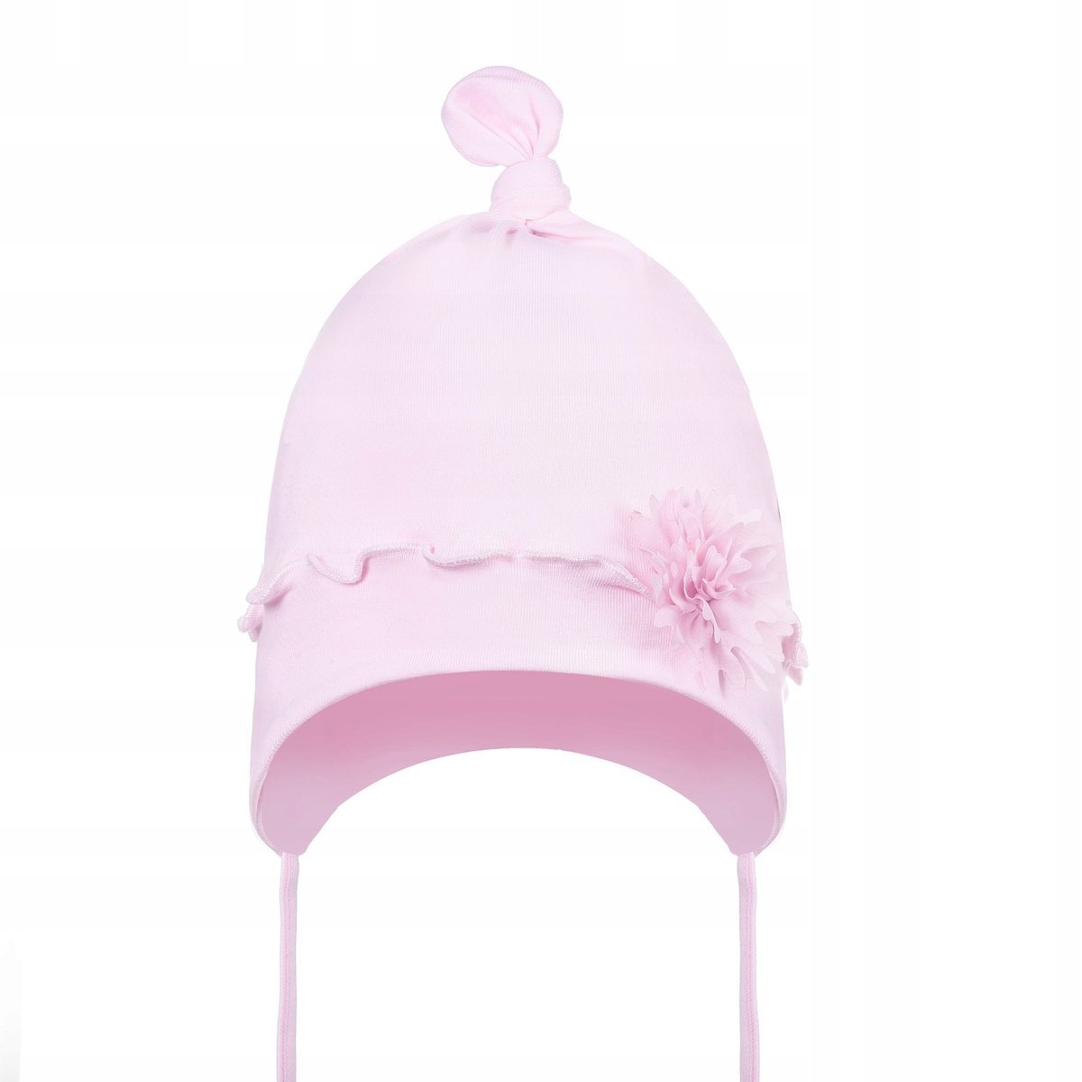 Czapka Czapeczka Dziecięca Bawełniana Wiązana Ozdobny Kwiat Różówy R 40