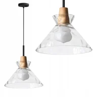 Lampy sufitowe - Lampa Wisząca Transparentna Falowane Szkło Drewno APP1183 - miniaturka - grafika 1