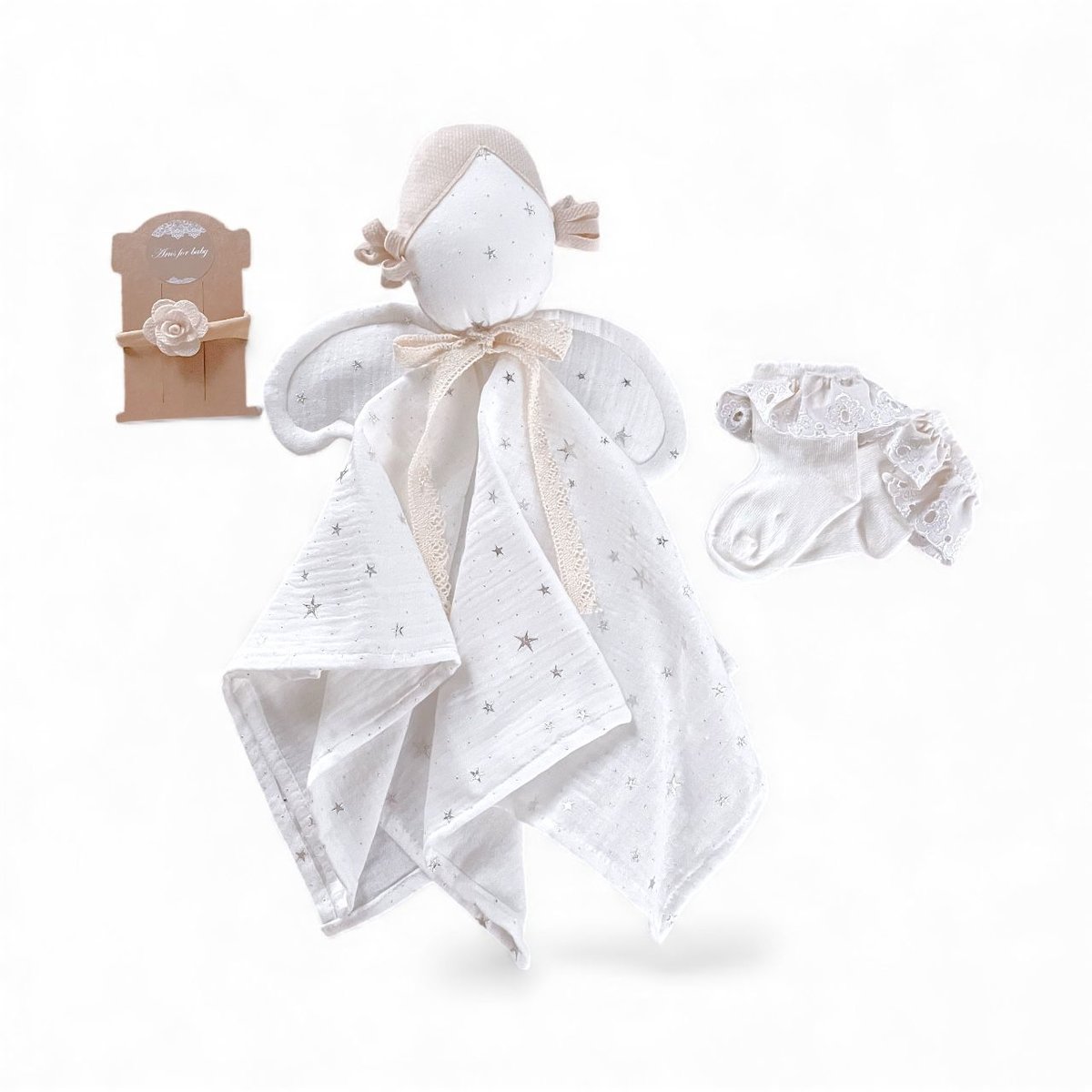 ZESTAW: PRZYTULANKA ANIOŁEK + OPASKA BEZUCISKOWA + SKARPETKI