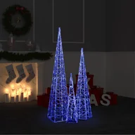 Oświetlenie świąteczne - vidaXL vidaXL Zestaw stożków dekoracyjnych, niebieski, LED, 60/90/120 cm - miniaturka - grafika 1