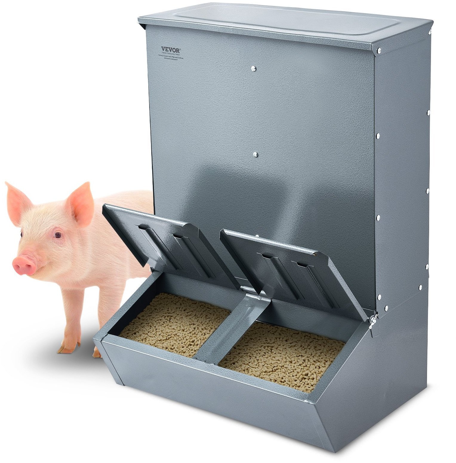 Metalowy Karmnik dla Świń Pojemność 130 Litrów Podwójne Drzwi Karmienie do 8 Świń