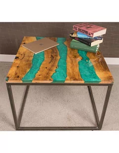 Stolik kawowy 2447-G green Epoxy Akacja - Ławy i stoliki kawowe - miniaturka - grafika 1