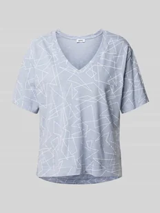 T-shirt z graficznym wzorem i dekoltem w serek - Koszulki i topy damskie - miniaturka - grafika 1