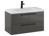 Szafki łazienkowe - Szafka Wisząca Z Umywalką RON 80 cm - Titan Wysoki Połysk - Uchwyty Czarne Matowe - miniaturka - grafika 1