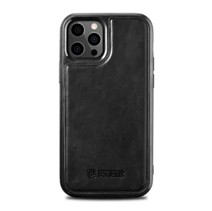 ICARER Leather Oil Wax etui pokryte naturalną skórą do iPhone 12 Pro / iPhone 12 czarny (ALI1205-BK) ALI1205-BK - Etui i futerały do telefonów - miniaturka - grafika 1