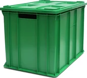 Pojemniki przemysłowe - Artech Pojemnik transportowy EURO 410 z pokrywą, dno i ścianki pełne wym. 600 x 400 x 410 mm zielony - miniaturka - grafika 1