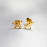 Kolczyki - Kolczyki złote samoloty dla podróżniczki wkrętki ze stali szlachetnej - miniaturka - grafika 1