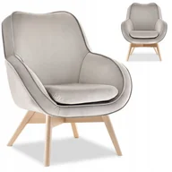 Fotele - Kubełkowy Fotel Do Salonu Mers Beżowy Szarość Welur Podstawa W Kolorze Dębu - miniaturka - grafika 1