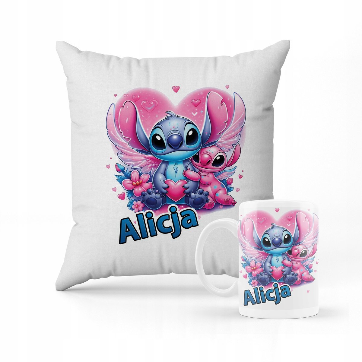 ZESTAW PODUSZKA + KUBEK PREZENT DLA DZIECKA STICH STITCH STICZ + IMIĘ #9