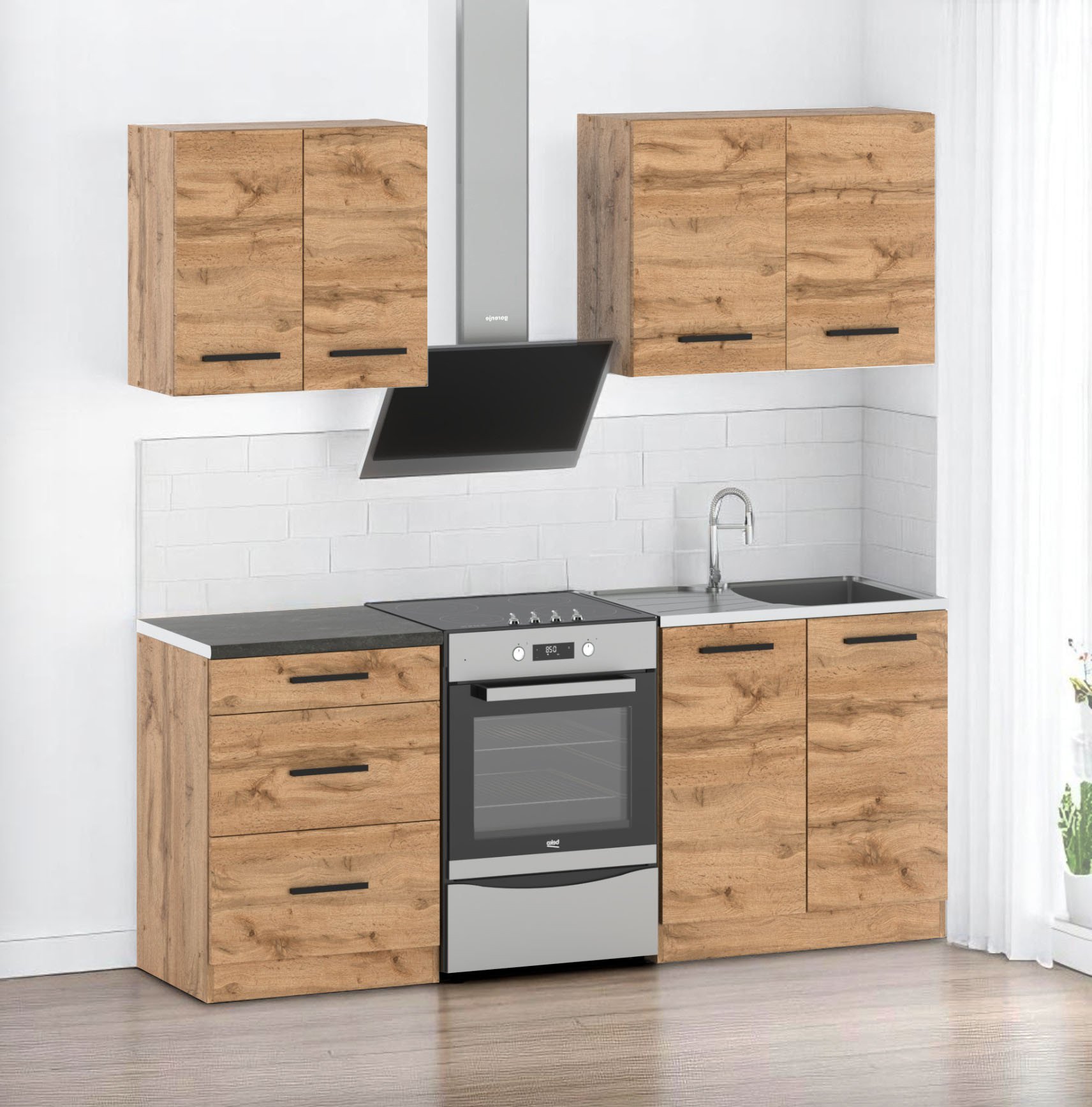 Meble Kuchenne Drewniane Modułowe Z Blatem Zestaw Kuchenny Mokka 2.4m Wotan