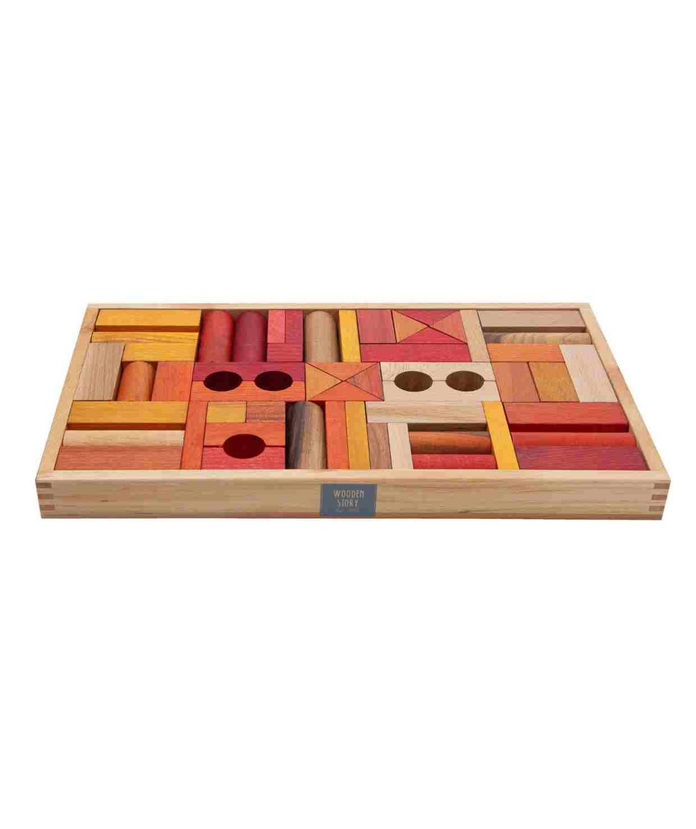 WOODEN STORY Drewniane Klocki w Skrzynce – Barwa Ciepła 54 Elementy