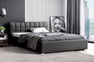 Łóżka - Łóżko tapicerowane pikowane Kendi 140x200 Czarne - miniaturka - grafika 1