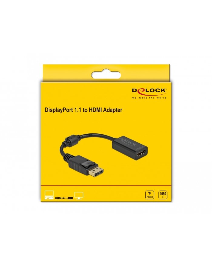 DeLOCK Adapter DisplayPort 1.1 male > HDMI female, passive Kolor: CZARNY, 15cm
