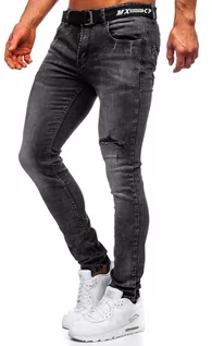 Spodnie męskie - Czarne jeansowe spodnie z paskiem męskie slim fit Denley 60026W0 - grafika 1