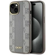 Etui i futerały do telefonów - Etui DKNY Leather Checkered Mono Pattern MagSafe do Apple iPhone 15 Beżowy | Bezpłatny transport - miniaturka - grafika 1