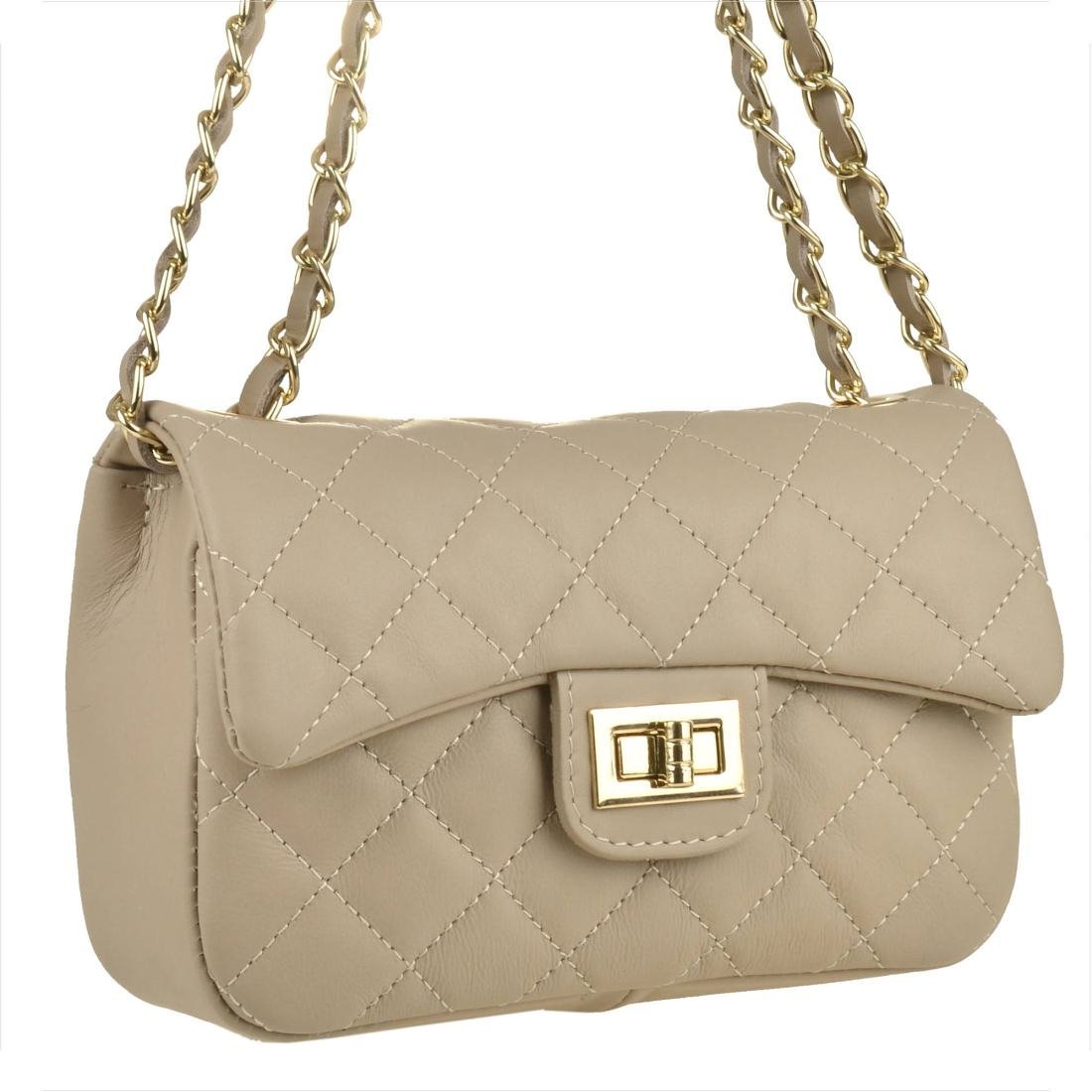 VERA PELLE pikowana torebka wizytowa beżowa skóra nat.